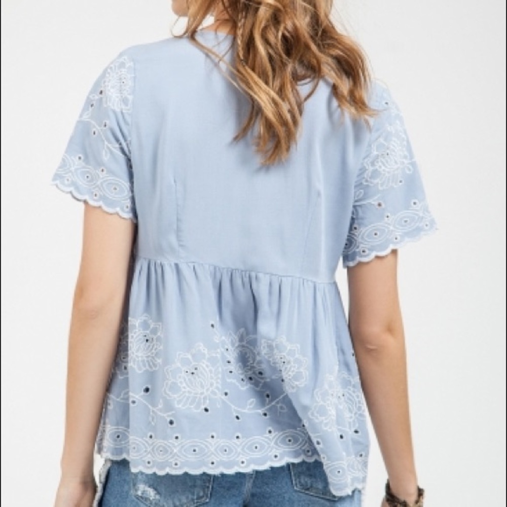 Blu Pepper Ladies’ Chambray Embroidered Top - Picture 3 of 4